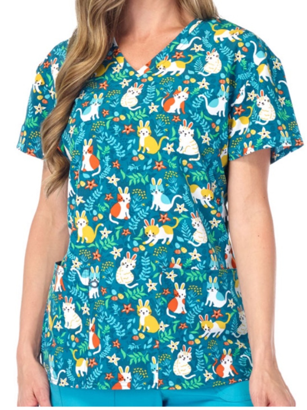 NWT Women’s XL Hoppy Kitty Scrubfinity PerformX Stretch Scrub Top